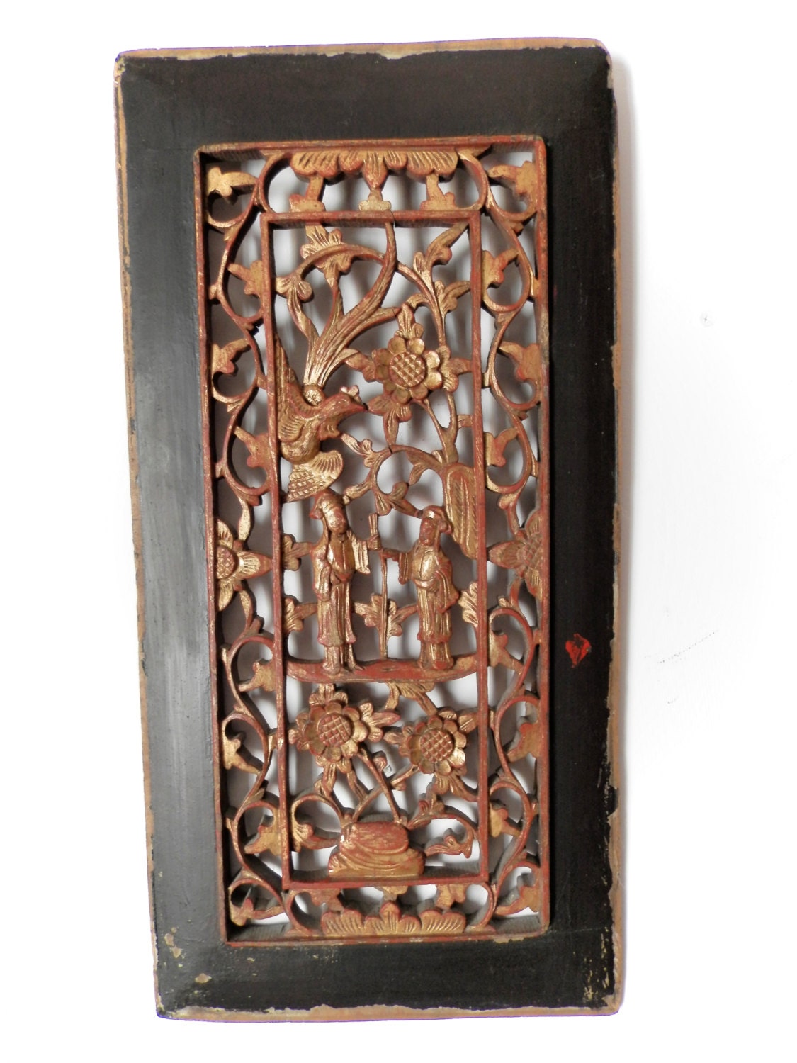 Antique Chinese Carved Wood panel. c.1800. Asian Art. Vintage