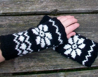Hand knitted fingerless gloves, Arm Warmers.