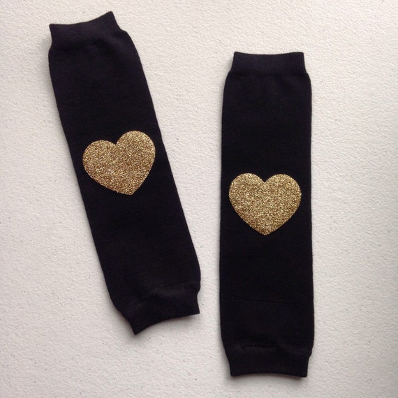 Black Leg Warmers with Gold Glitter Hearts by BidiBidiBaby on Etsy