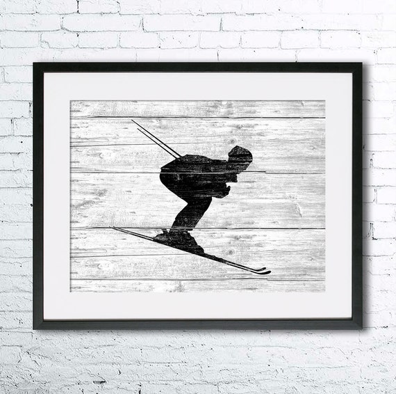 Ski art illustration print Ski painting Skiing art black