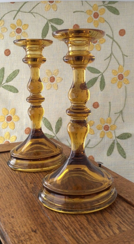 Pair of Vintage Amber candle holders
