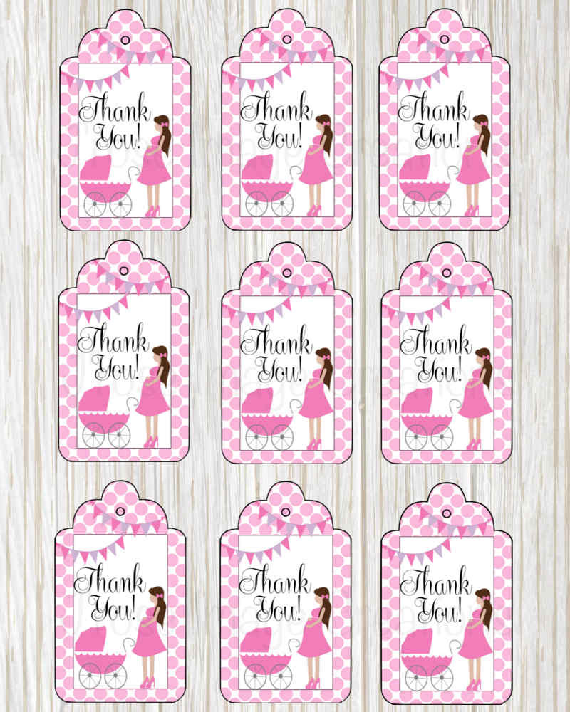 Baby Shower baby girl digital Thank you tags vintage style