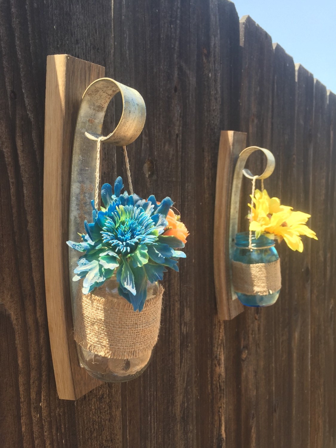 Wine barrel Stave & Madon Jar Flower Vase by FraserWineArt on Etsy