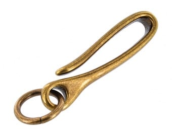 B7498 Antique Brass, Japanese Fish Hook Key Chain, Solid Brass-LL