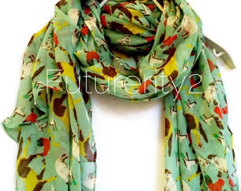 Farm Animals Mints Spring Scarf / Summer Scarf / Autumn Scarf / Gift For Her / Womens Scarves / Gift Ideas / Fashion Accessories