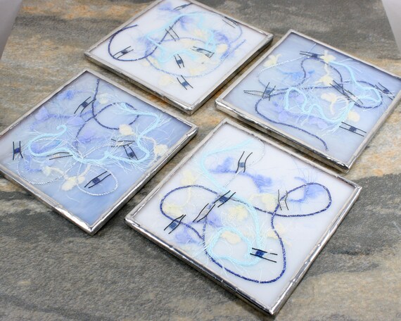 Keuken coasters blauw glas onderzetter set door balsamrootglass
