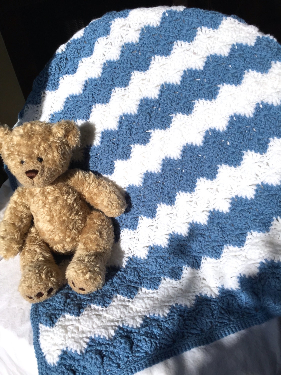 Baby Blanket Blue and White Diamond Stripes