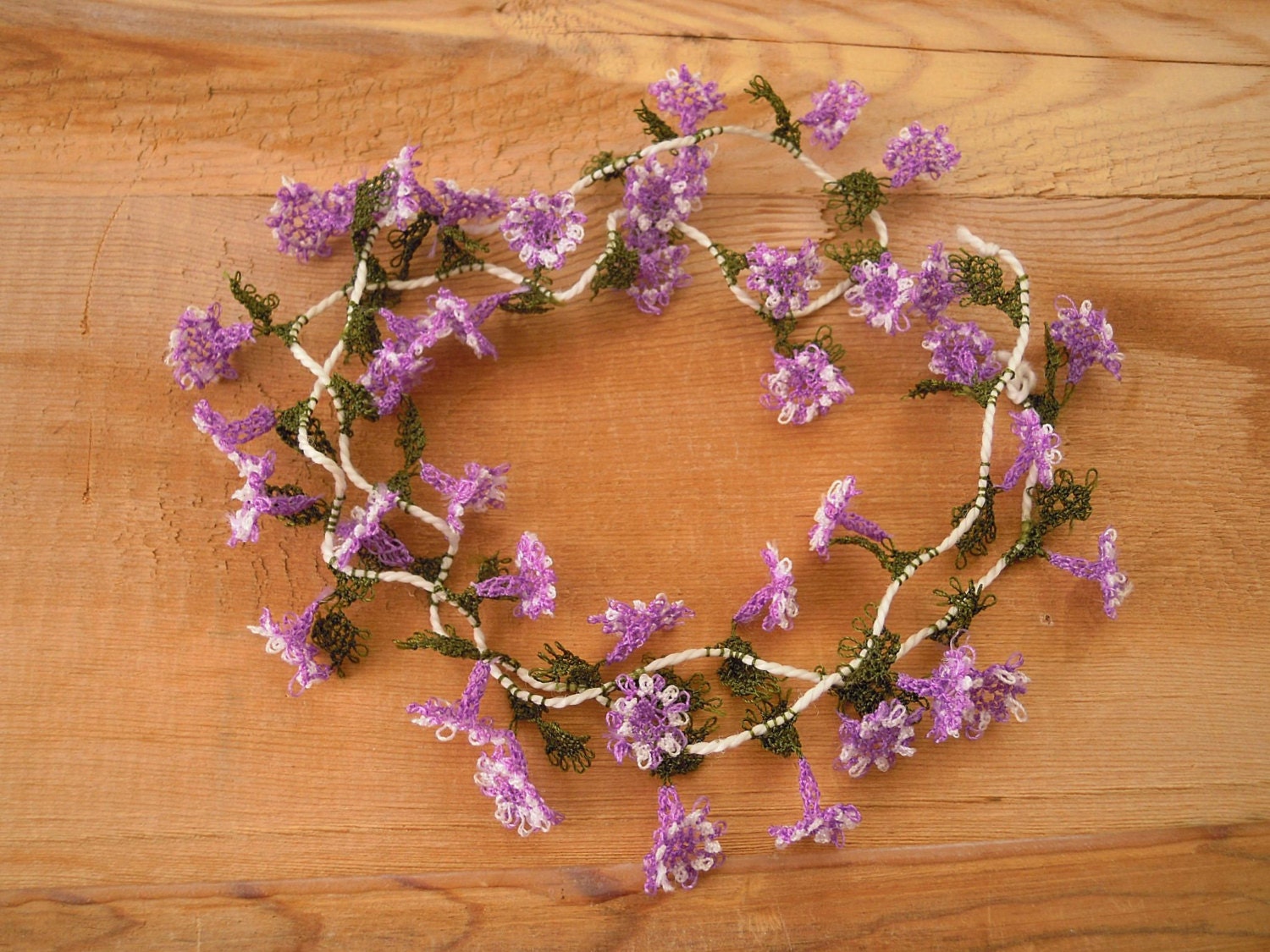 handmade needle lace flowers purple white by PashaSupplies on Etsy