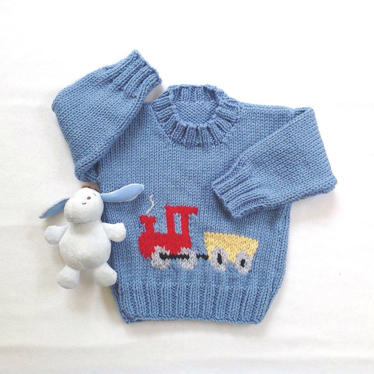Baby Pullover 6 bis 12 Monate Kind stricken blauen Zug