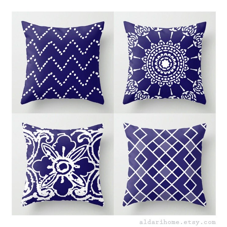 Navy Blue Pillows / Set of 4 Pillow Covers / by AldariHome on Etsy