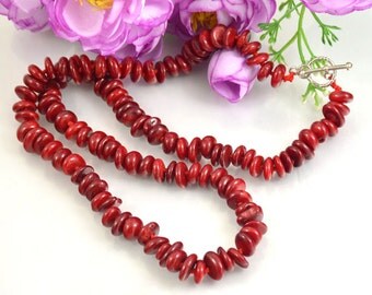 18" 22" 24" 35" Heishi Red Coral Necklace Charm 5mmx8mm coral Larite Necklace Charm Knotted Necklace Red Coral Jewelry