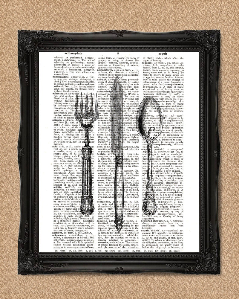 Knife Fork and Spoon Dictionary Print Vintage Cutlery Artwork