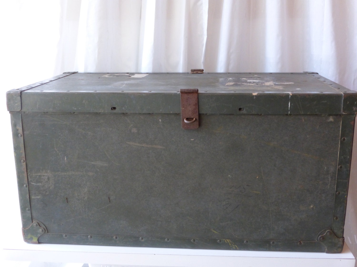 Vintage 1950's Army Foot Locker. Wooden Foot Locker with