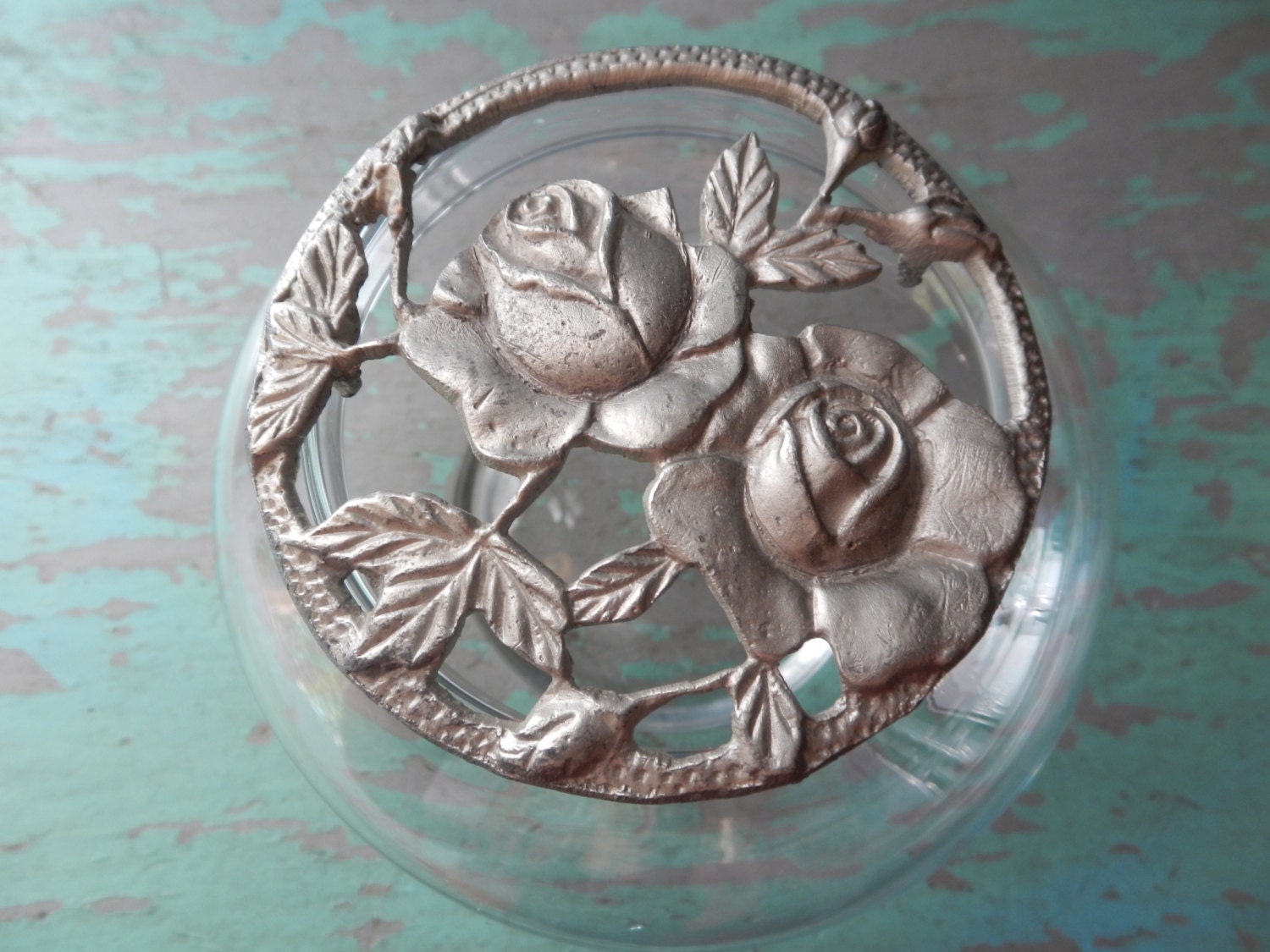 Vintage Potpourri Jar with Metal Floral Lid