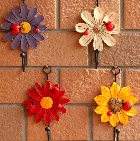 Decorative Wall Hooks Rustic Flowers by thedispensery on Etsy