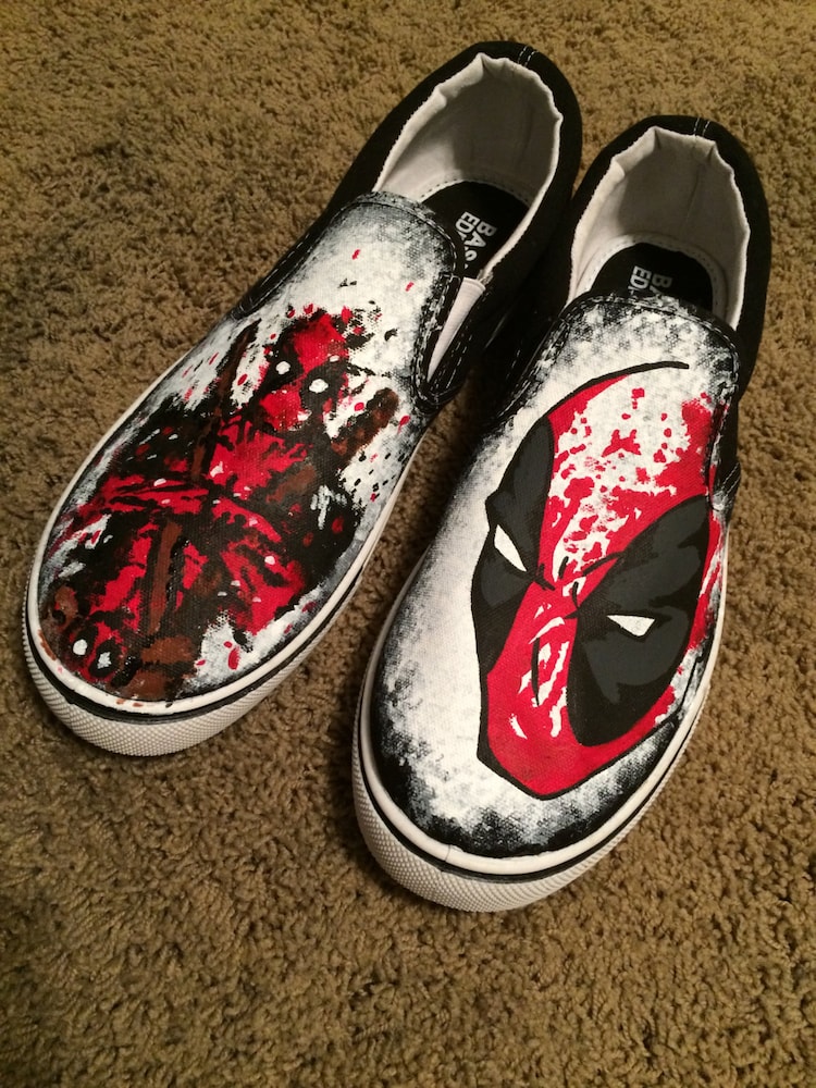 Splatter Paint Custom Deadpool Shoes by ArtScribbles on Etsy