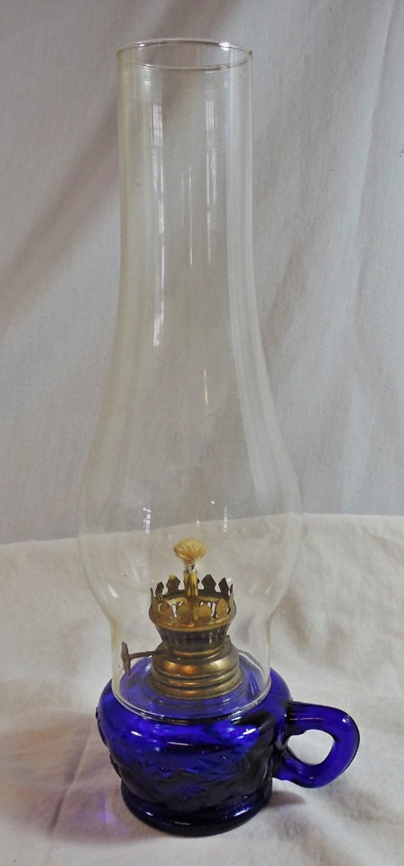 Cobalt Blue Oil Lamp Kerosene Hurricane by JabberwockySales
