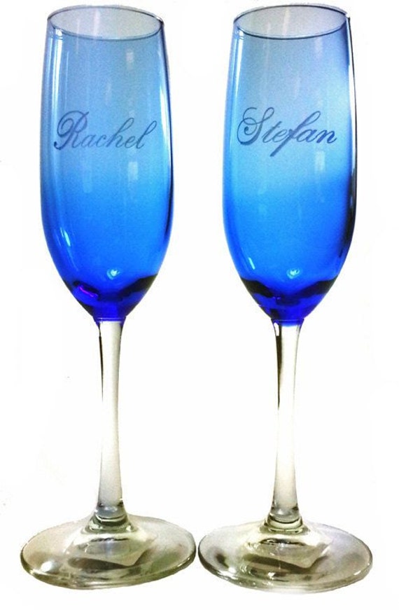 2 Personalized Royal Blue Tinted Champagne by BringJoyCollection
