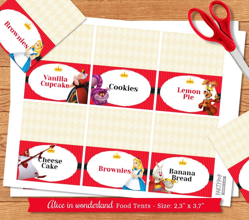 Personalized Red Alice in Wonderland food label by PartyPopPrints