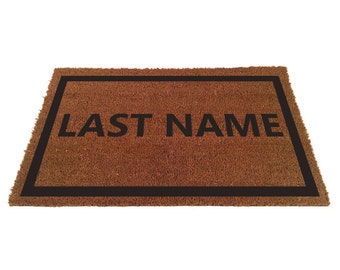 Custom Doormat with Border - Add your last name (size opts)