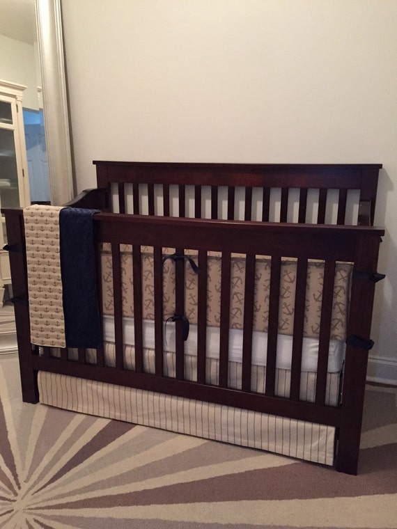 Anchor Crib Set in cream anchor crib bumper and by BabyEtiquette