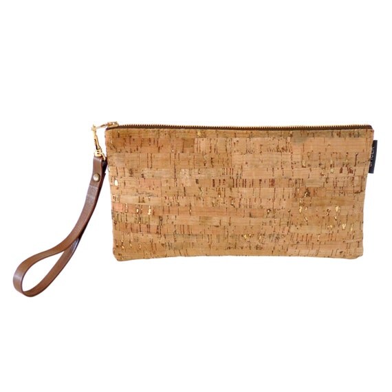 Cork Clutch Wristlet Bag with Gold Flecks Small by SpicerBags