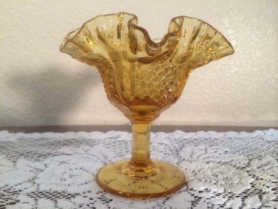 15% off SALE - FENTON CANDY Dish, Amber Glass Candy Dish, English Hobnail Candy Dish, Ruffle Top Candy Dish