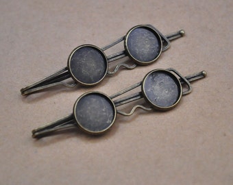 71mm Long Bronze Hair Clips,Blank Hair Clips,hair pin tray,bronze bobby pins with 14mm Round pad Cabochon base setting,Cameo Mountings.