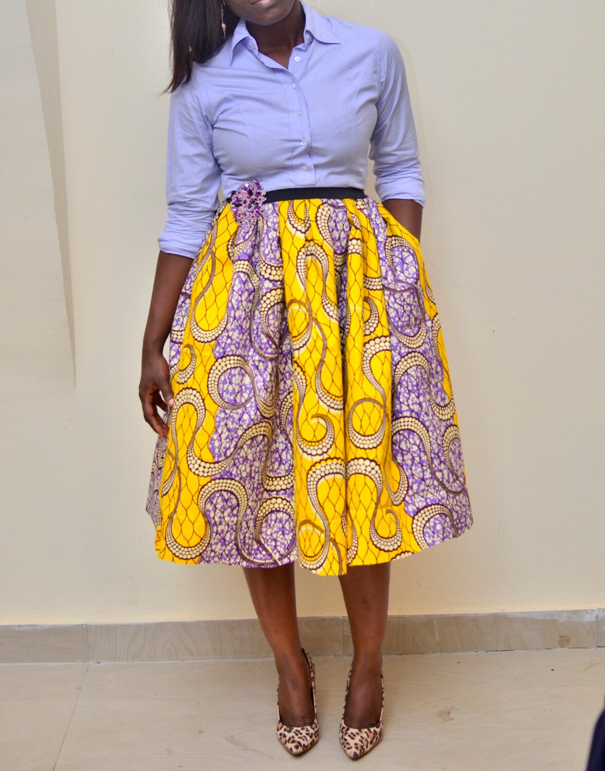 African Print Midi Skirt The Esther Skirt yelllow by FashAfrique
