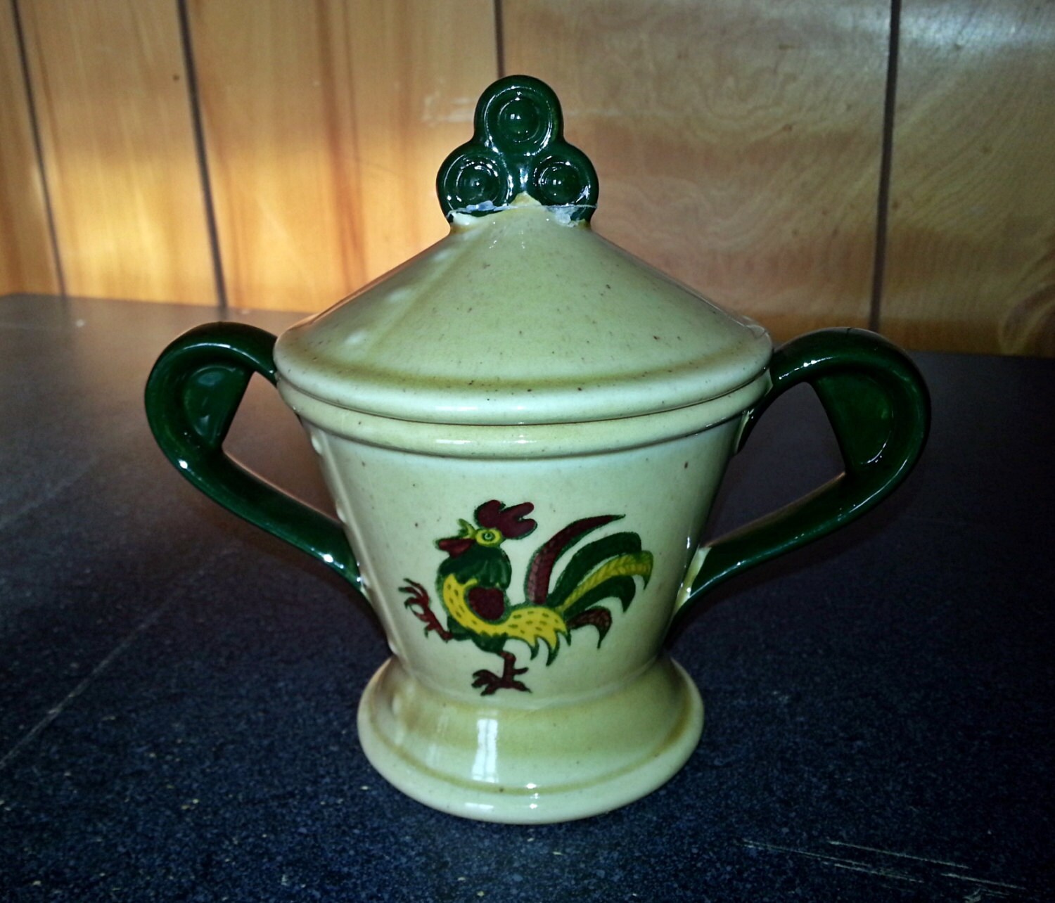 Vintage Metlox Poppytrail Rooster Sugar Bowl with Lid