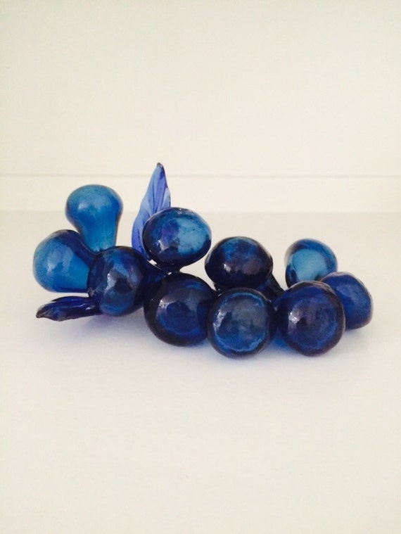 Decorative Hand Blown Blue Glass Grapes by ADecoratorsAttic