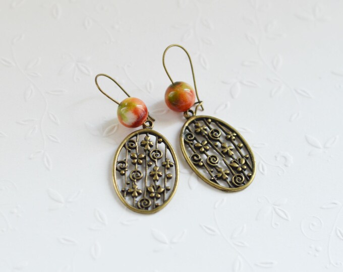 Sweet Sale // Spring Garden // Earrings in metal with brass beads natural stone tourmaline // 2015 Best Trends // Boho Chic // Fresh Gifts