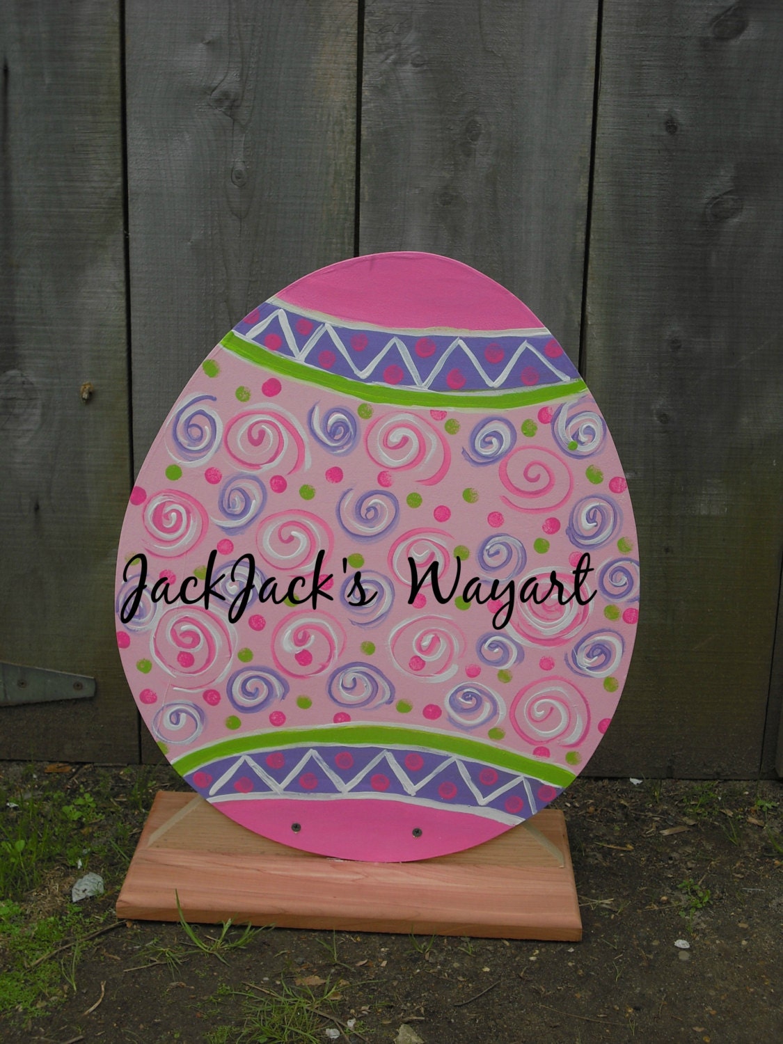 Wood Easter Egg on display stand Easter Egg by JackJacksWayart