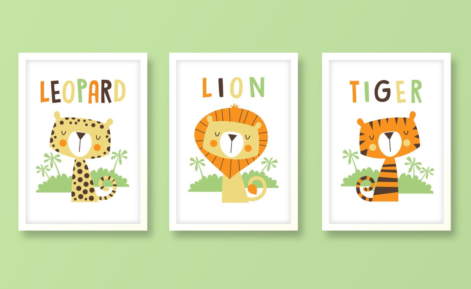 Jungle nursery art animal print set jungle nursery art big