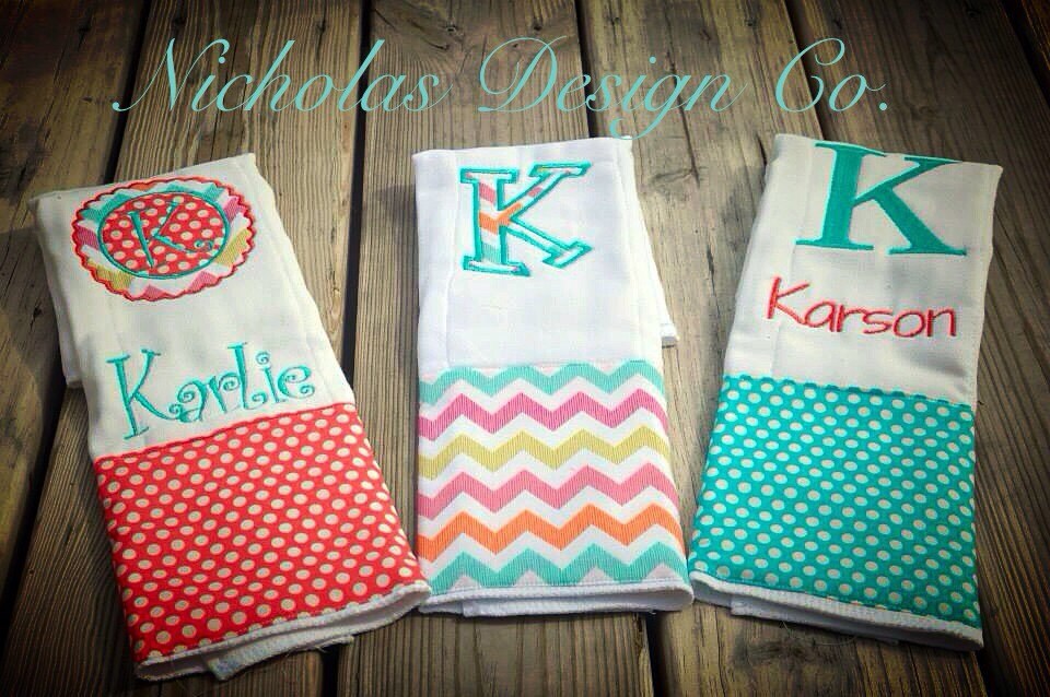 Personalized Burp Cloths. Perfect gift. Twins by NicholasDesignCo
