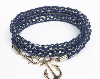 Anchor Bracelet Nautical Jewelry Anchor Charm Navy Gold Box Chain Wrap Bracelet Ocean Jewelry Boating Gifts
