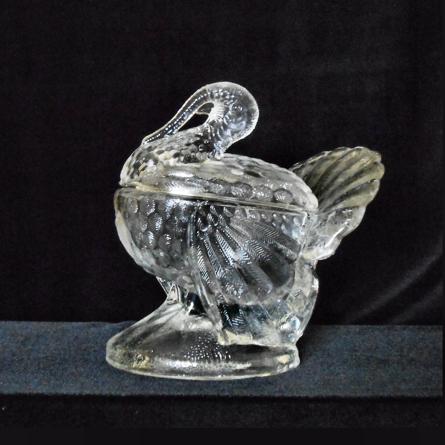 Pressed Glass Turkey Covered Dish