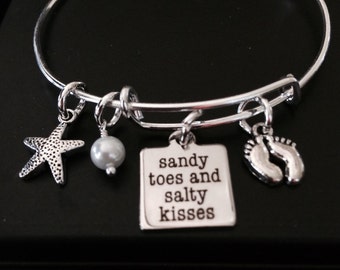 Jewelry,bracelet, bangle,Cape Cod,Cape May,Jersey Shore,beach bracelet,sandy toes,salty kisses,starfish