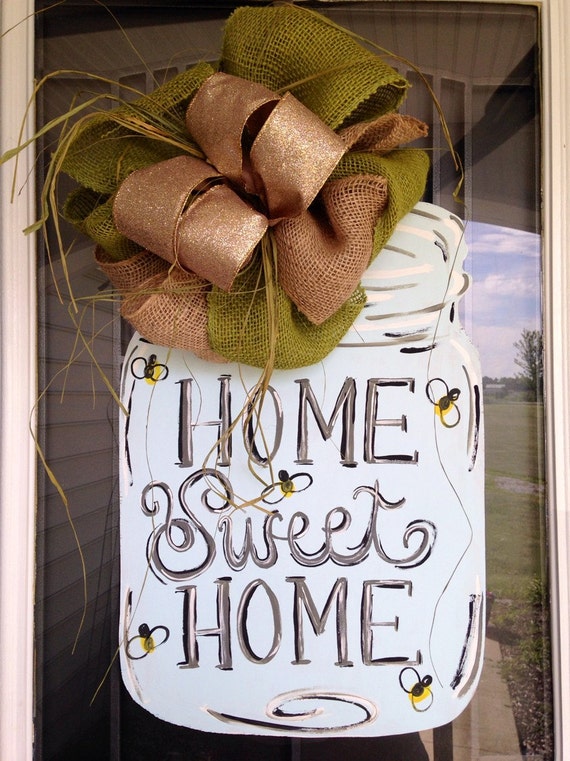 Mason Jar Handpainted Door Hanger with Bow by TartsbyMiranda