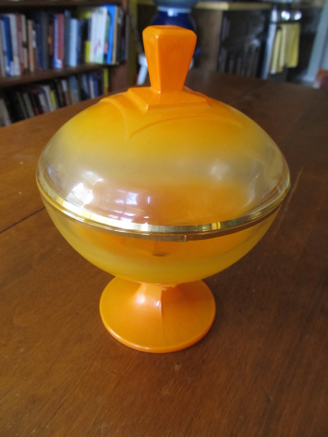 Beautiful Art Deco Orange Glass Dish with Lid