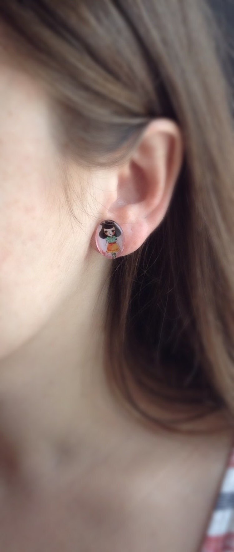 Little Girl Studs Cabochon Earrings Cute Studs by DanusHandmade