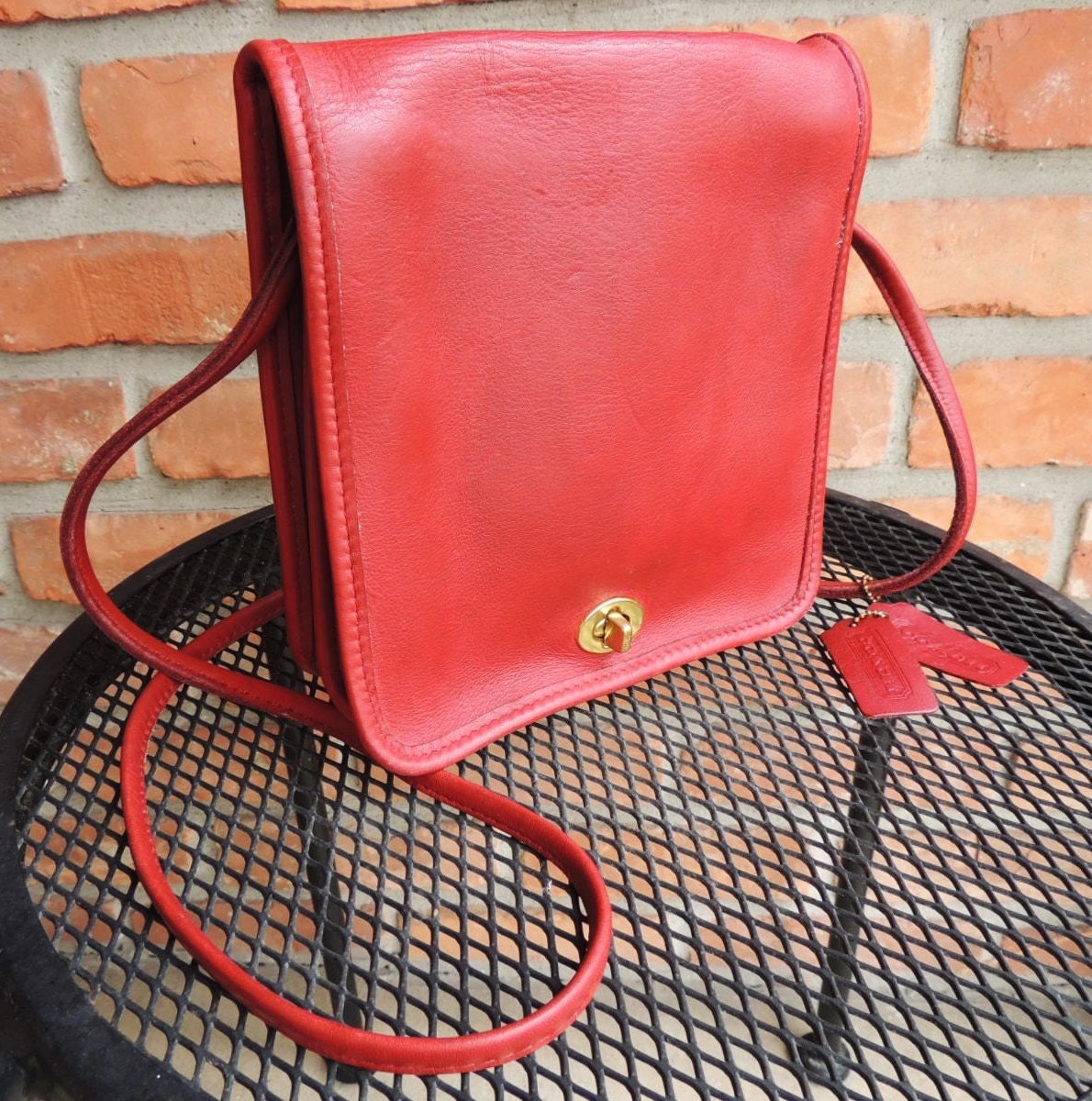 Vintage COACH Red Leather Purse/Compact Pouch Crossbody