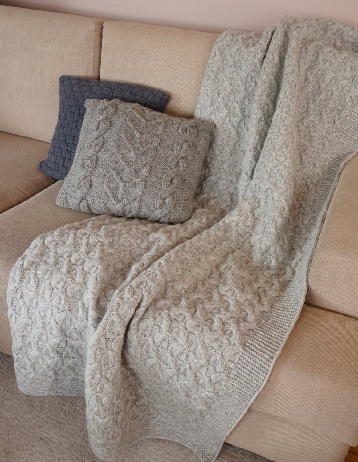Chunky Knit Alpaca Throw Blanket / Bedspread Coverlet