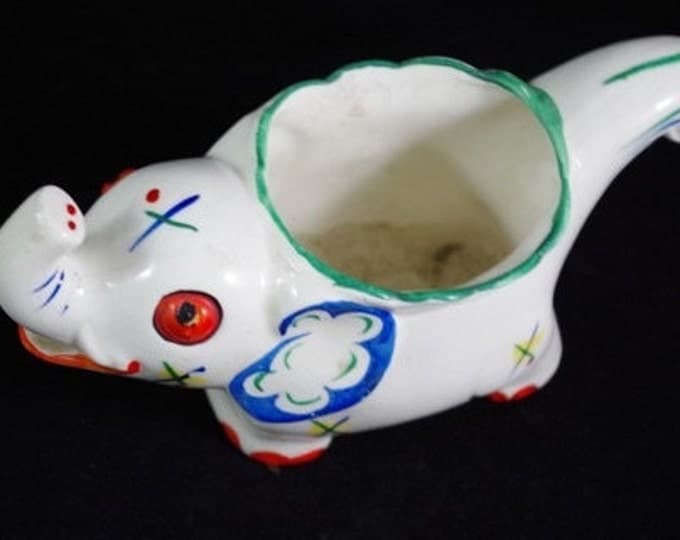 Storewide 25% Off SALE Unique Vintage Unmarked Hand Painted Ceramic Elephant Liquid Creamer Pitcher Featuring Delicate Pattern Design