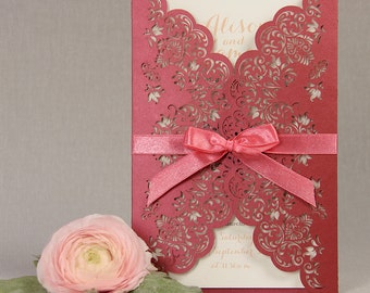 Lace Heart Laser Cut Wedding Invitation With by Cartalia on Etsy