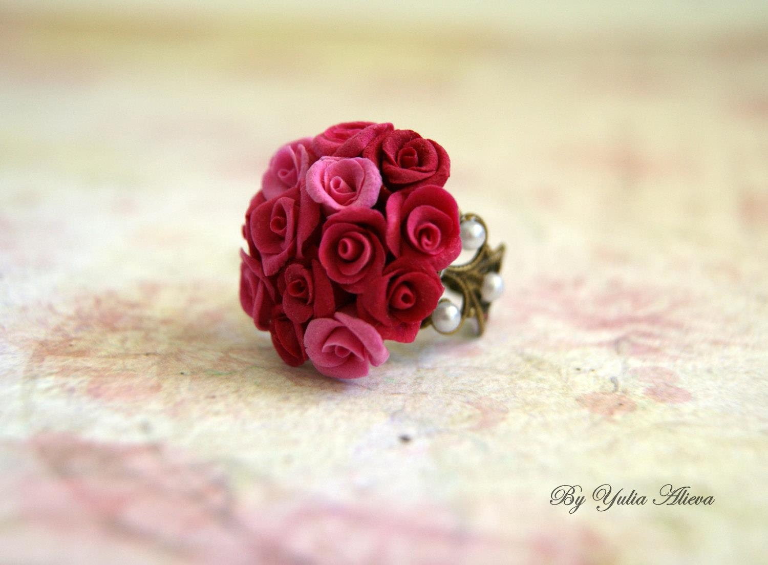Ring with roses Jewelry with roses Flower Ring Flower by Amfetrita