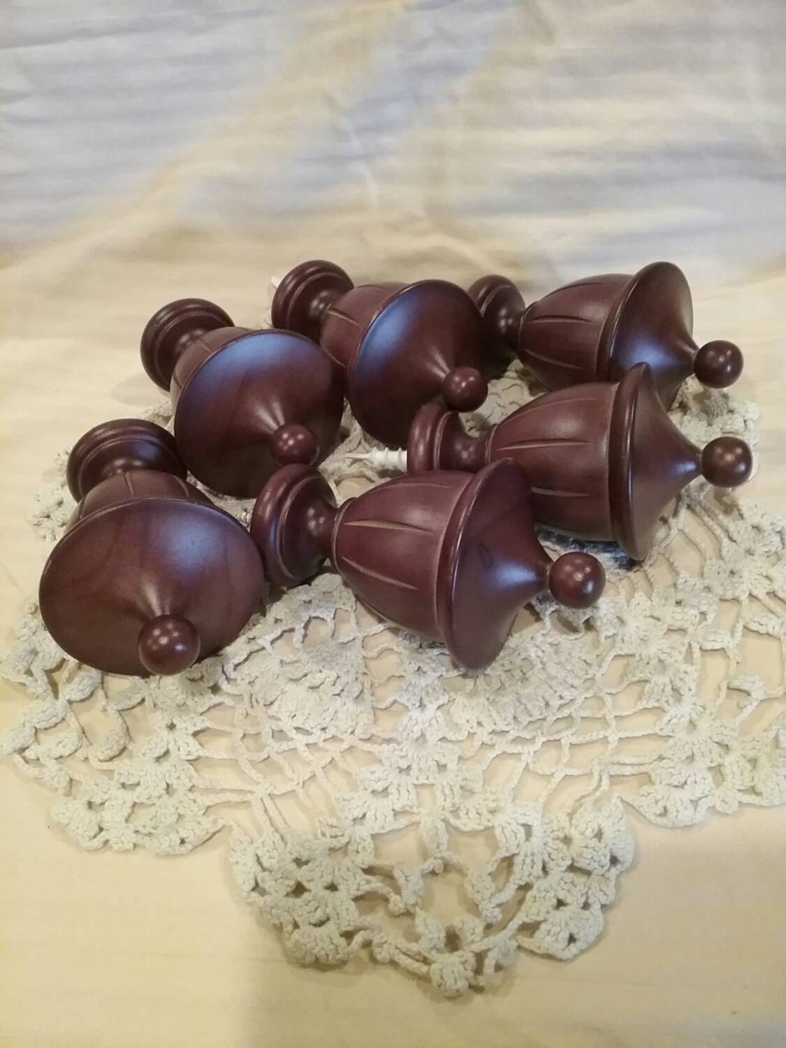 6 finished Finials solid wood, medium toned wood by Cambria Haute Juice