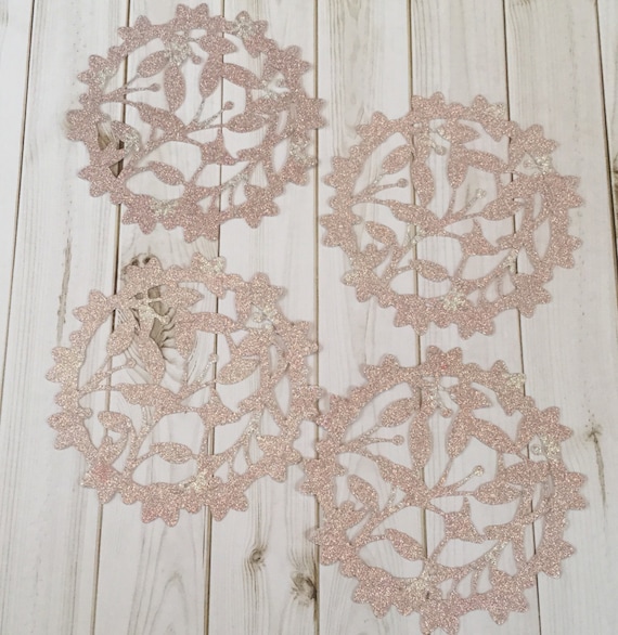 4 Pink Ivory Glitter Paper Lace Doilies for Scrapbooking