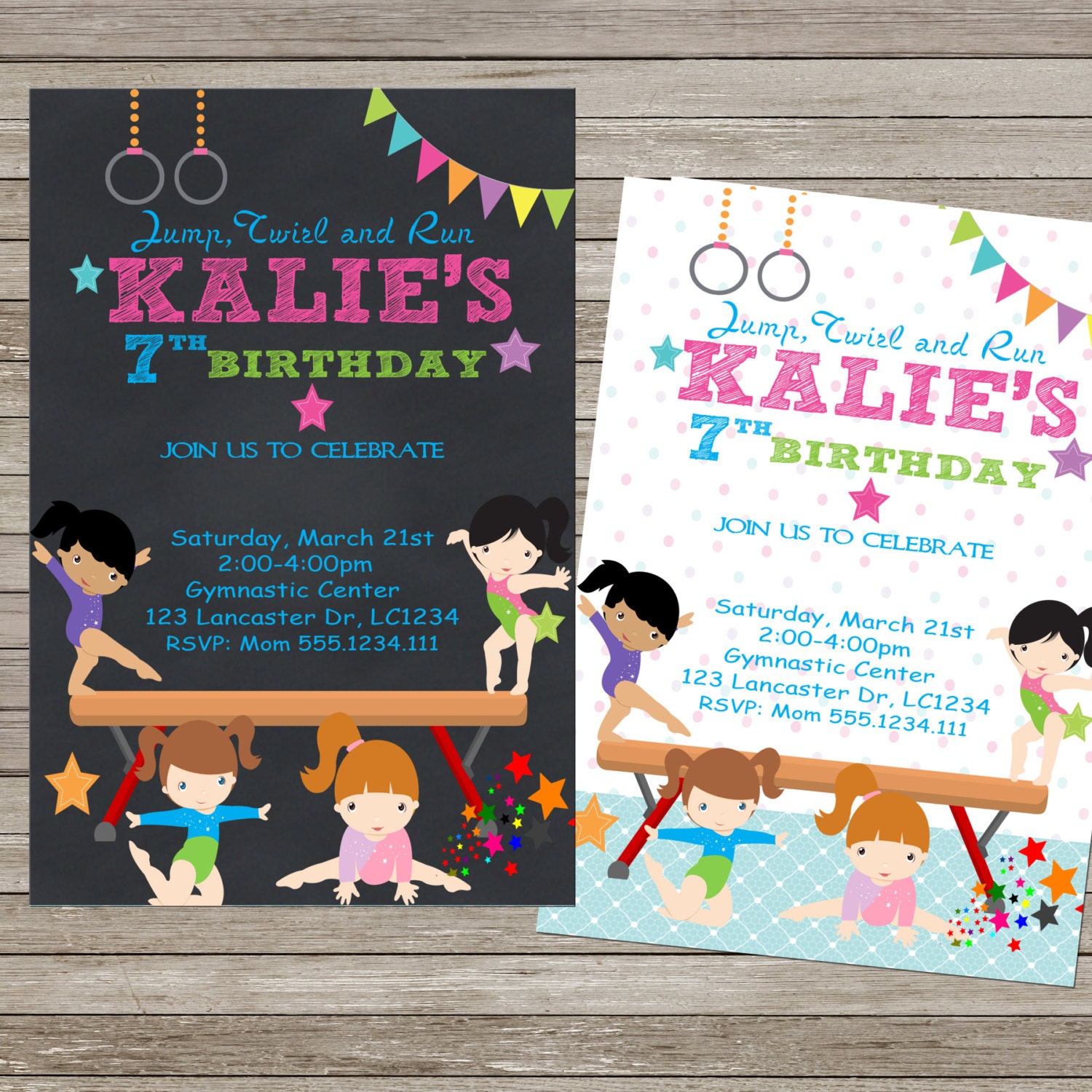 Gymnastic Birthday Invitation Chalkboard or White Printable