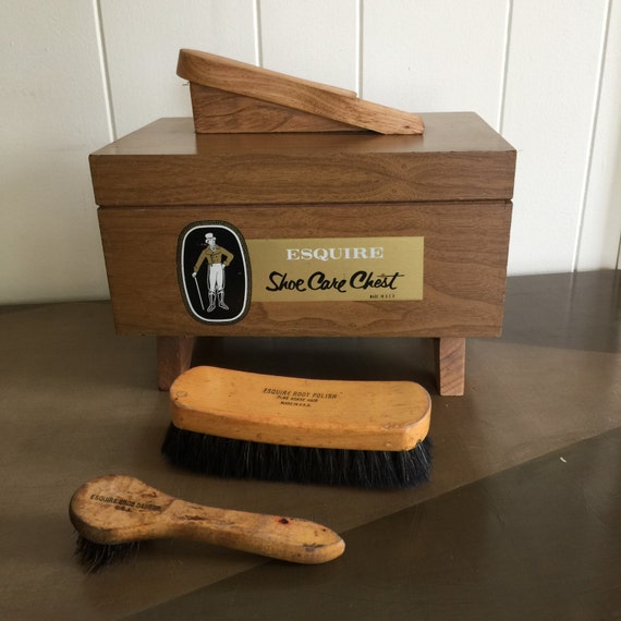 Vintage Esquire Shoe Care Chest with Brushes Shoe Polish Kit